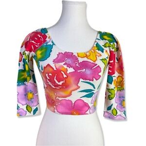 VINTAGE 80s/90s/Y2K Floral Stretchy Crop Top